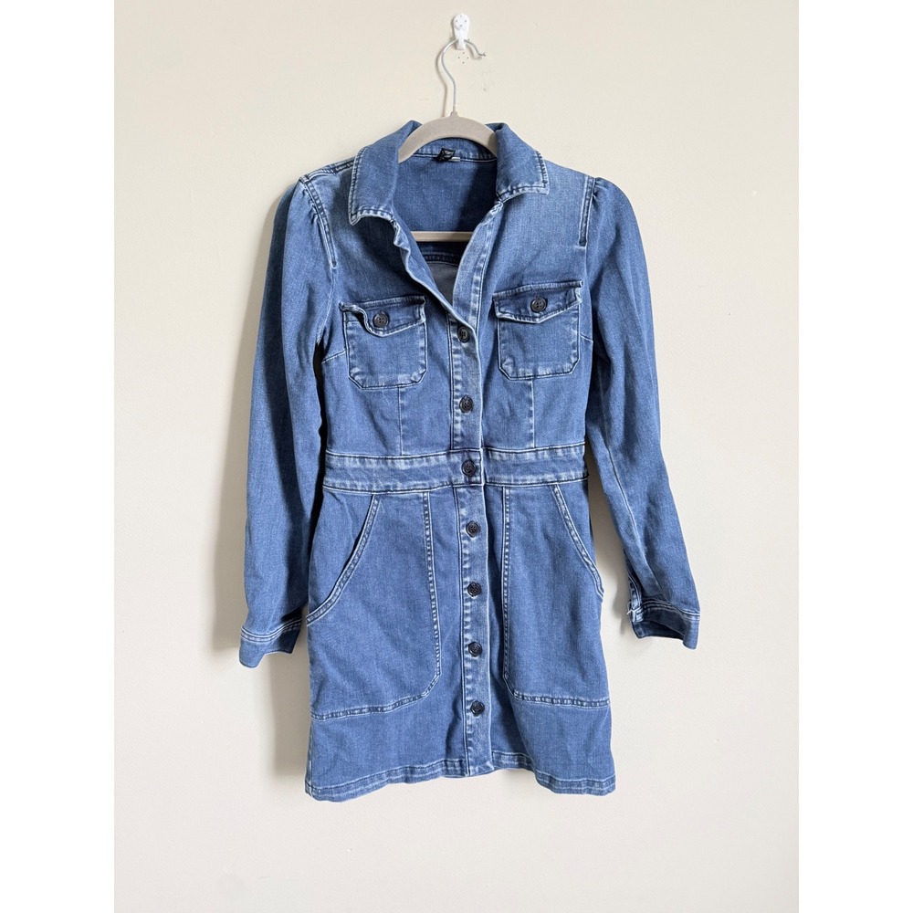 Kut from the Kloth Denim Mini Dress Long Sleeve Blue Button Front XS
